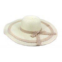 Hats – 12 PCS Wide Brim Hat -Straw Hat- Paper Straw Hat w/ Lace Band - Ivory - HT-ST1151IV